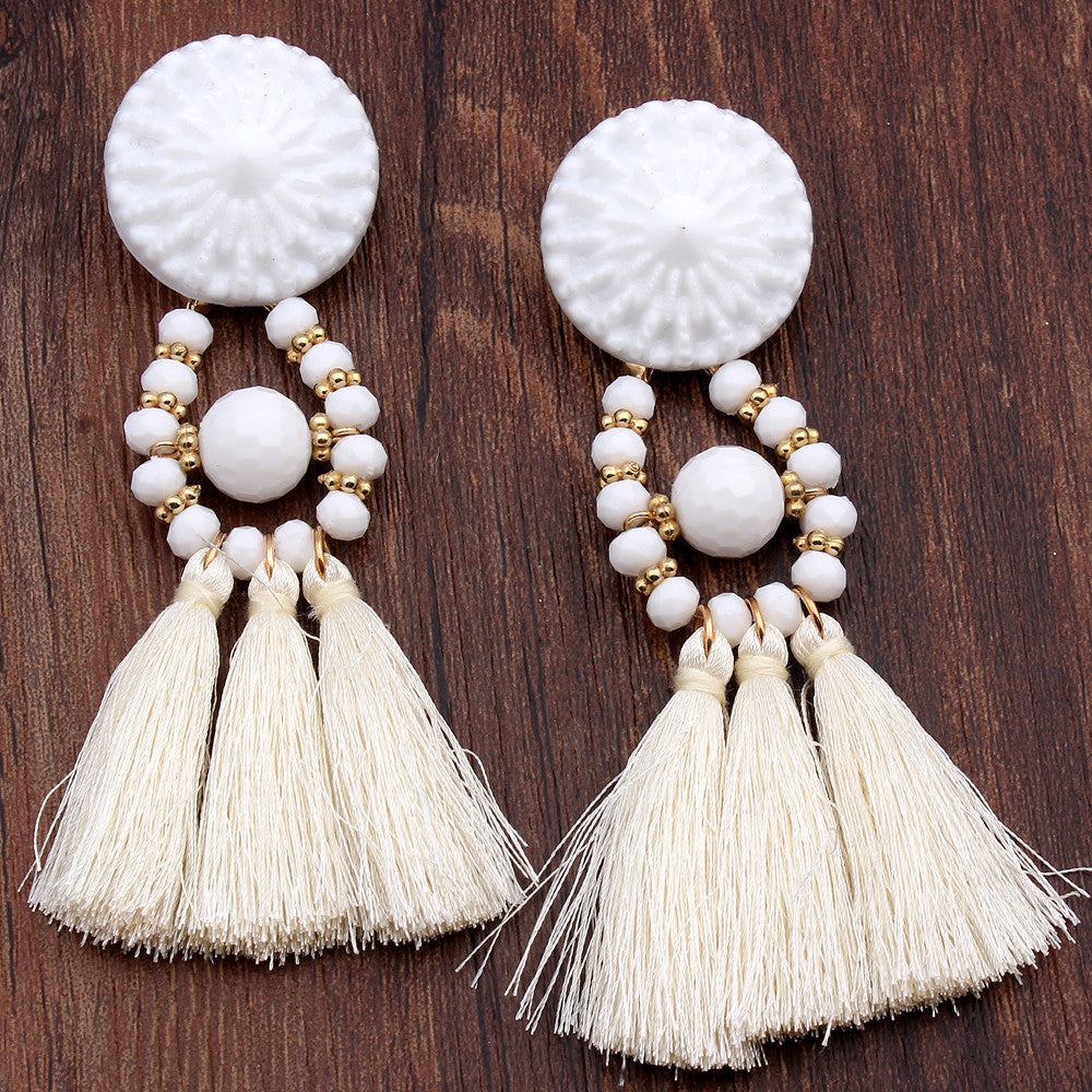 Bold Boho Tassel Earrings with Beaded Accents