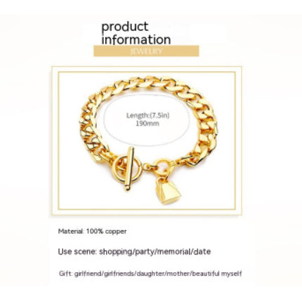 Chunky Link Bracelet with Toggle Clasp and Padlock Charm