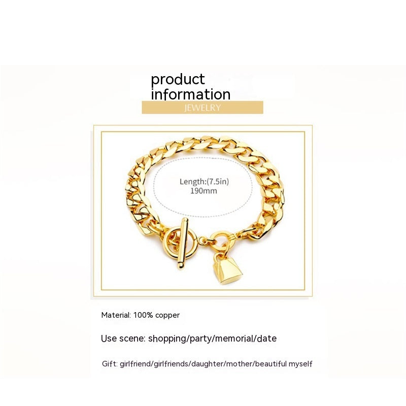 Chunky Link Bracelet with Toggle Clasp and Padlock Charm