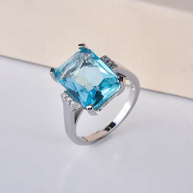 Emerald Cut Blue Crystal Statement Ring