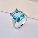 Emerald Cut Blue Crystal Statement Ring