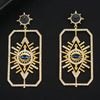 Blue Sunburst Eye Geometric Drop Earrings
