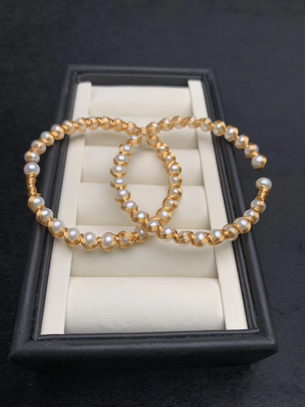 Beaded Open Hoop Bracelet with Classic Pearl Detail