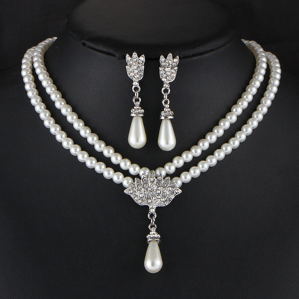 Elegant Bridal Pearl & Crystal Jewelry Set