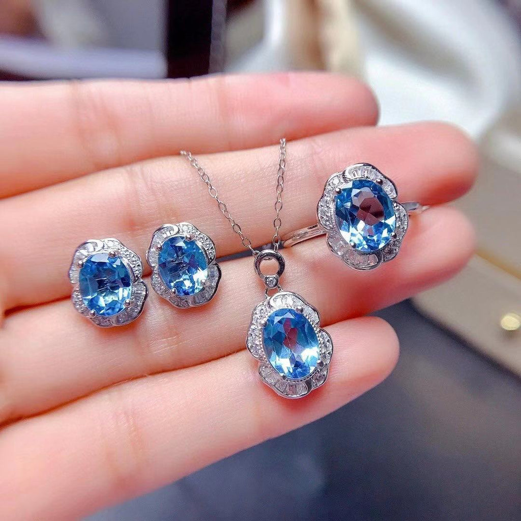 Natural Blue Topaz Jewelry Set