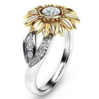Sunflower Halo Ring – Two-Tone Floral Crystal Statement Band