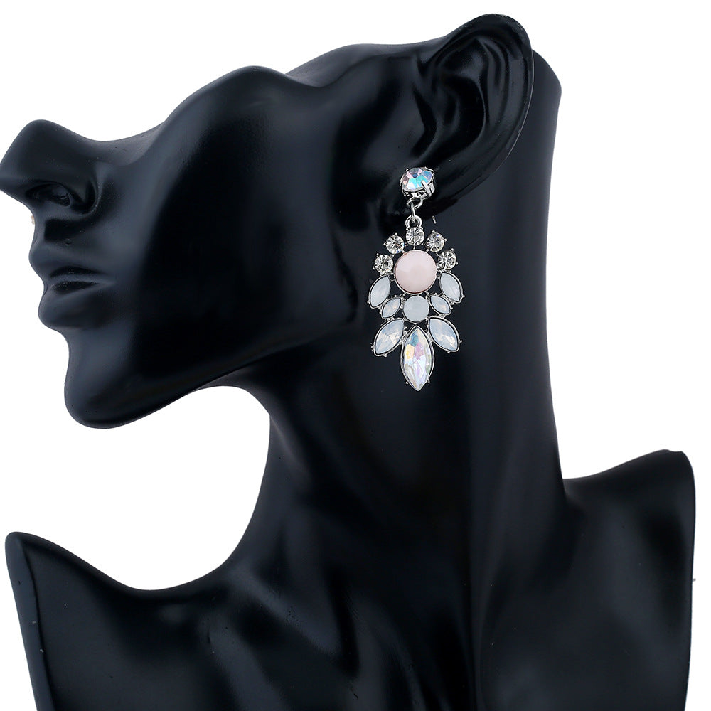 Elegant Crystal Drop Earrings with Pastel Center Stone