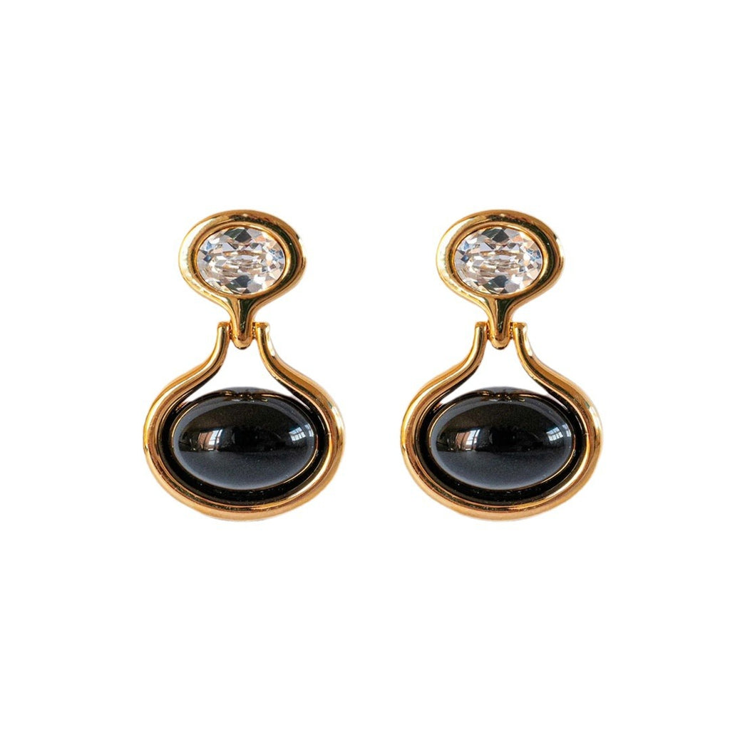 Black Onyx Drop Earrings with Crystal Accent