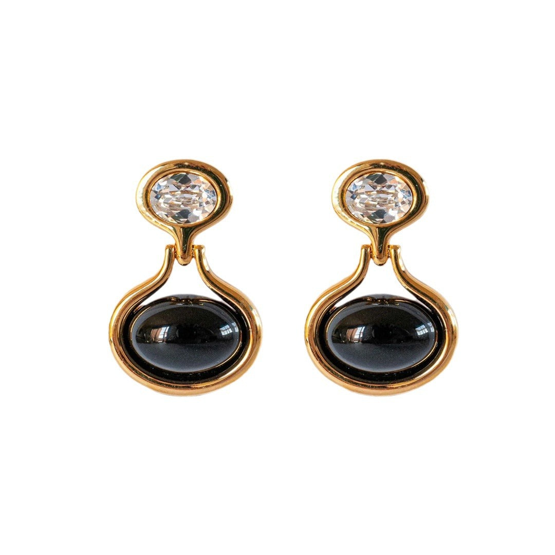 Black Onyx Drop Earrings with Crystal Accent