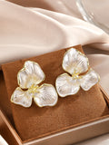 Elegant Flower Stud Earrings – Gold-Trimmed Floral Statement Jewelry