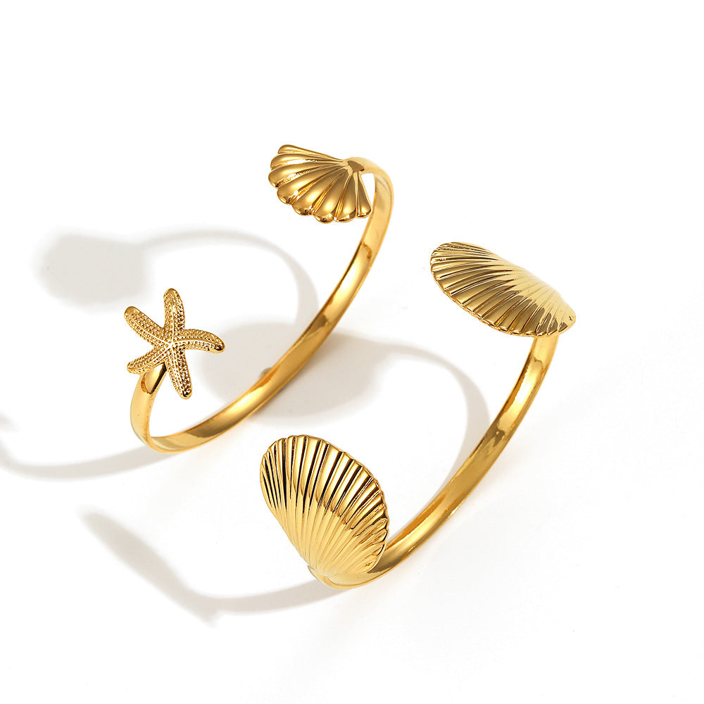 Coastal-Inspired Open Cuff Bracelet with Sculpted Motif