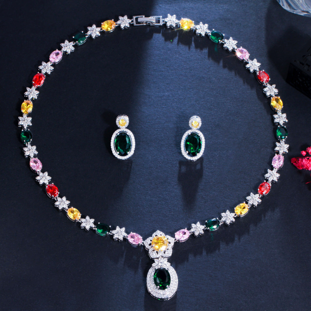 Elegant Multicolor Crystal Bridal Jewelry Set
