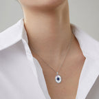 Vintage Sapphire Pendant with Sterling Silver & Diamond Accents