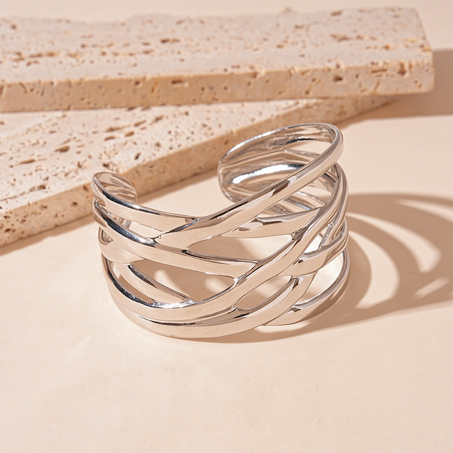 Interwoven Open Cuff Bracelet with Bold Layered Design