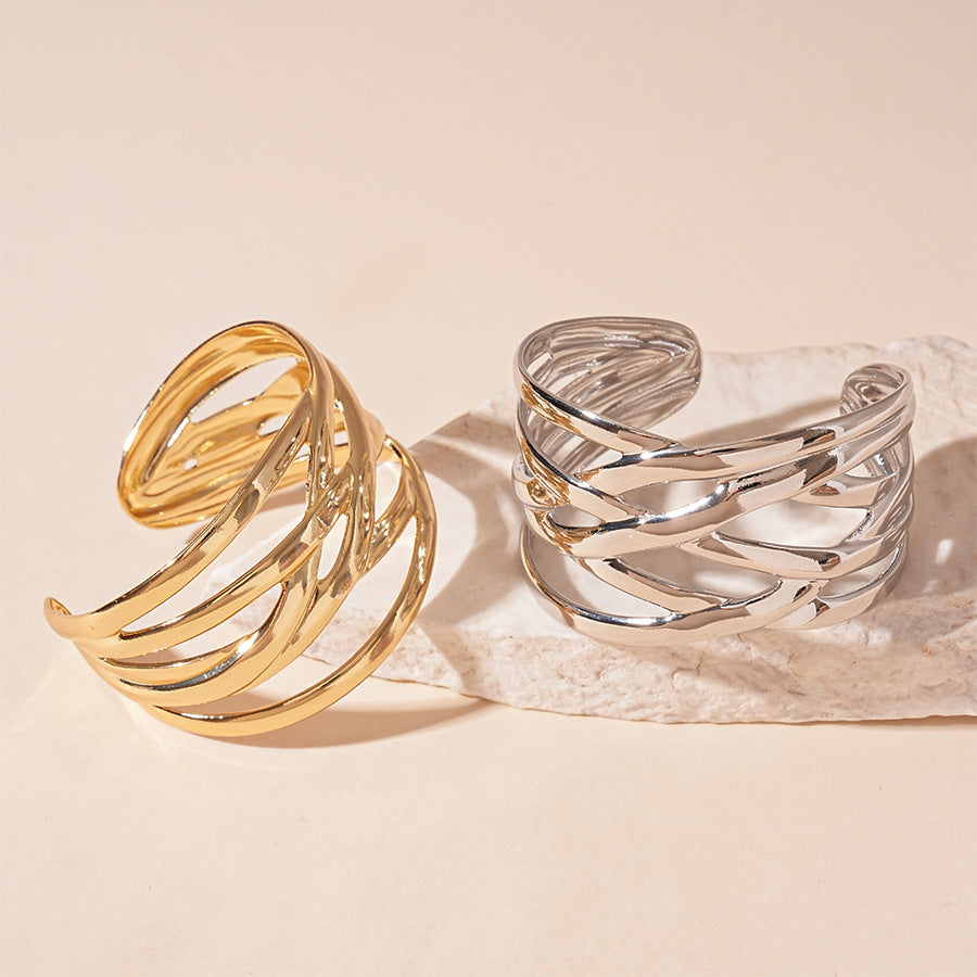 Interwoven Open Cuff Bracelet with Bold Layered Design