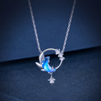 Star & Moon Blue Crystal Necklac