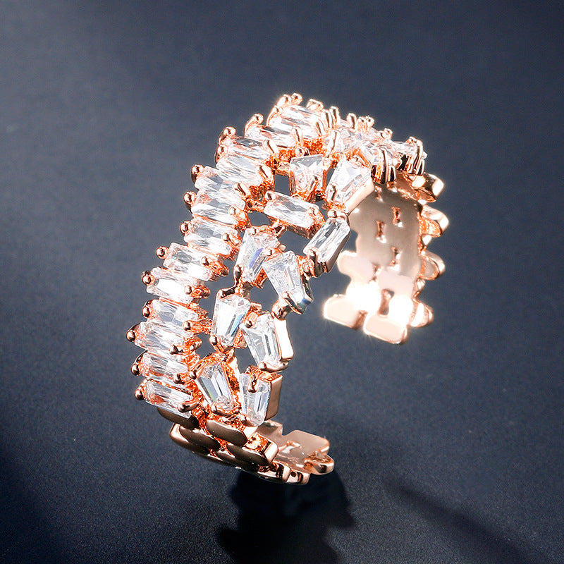 Two-Piece Rose Gold Zircon Bracelet & Ring Set