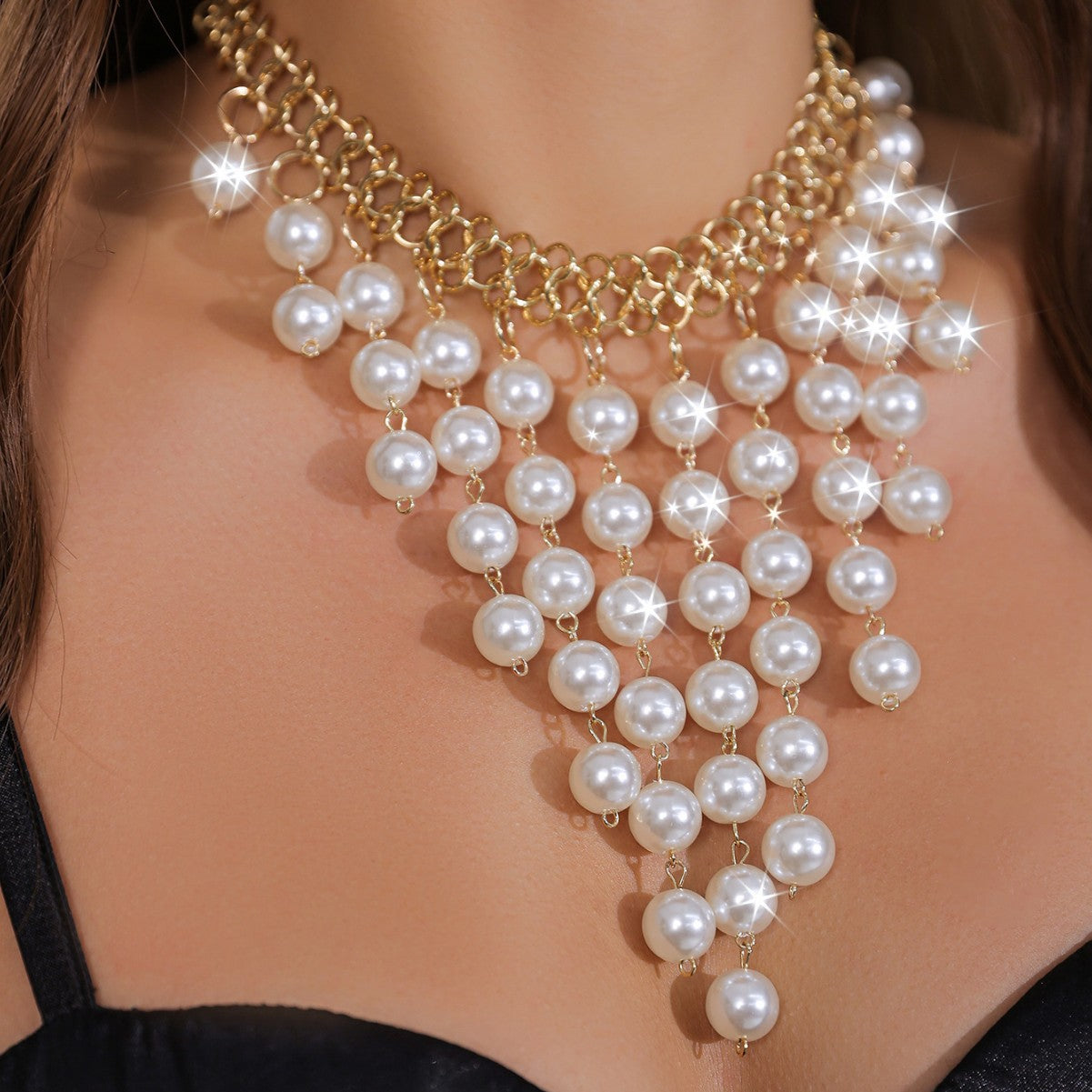 Luxe Cascading Pearl Statement Necklace