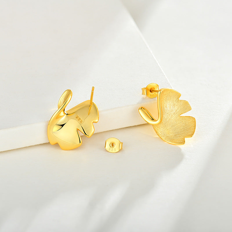 Textured Gold Leaf Stud Earrings