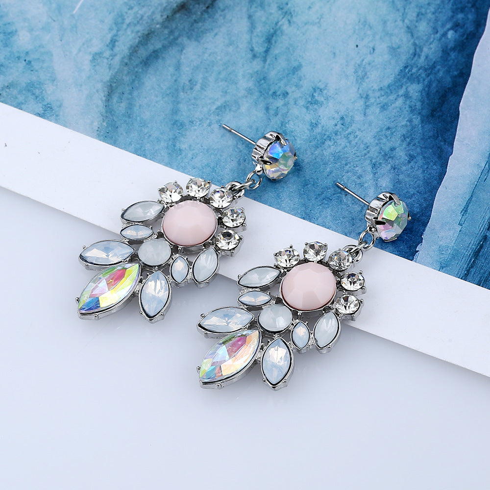 Elegant Crystal Drop Earrings with Pastel Center Stone