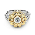 Sunflower Halo Ring – Two-Tone Floral Crystal Statement Band