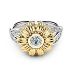 Sunflower Halo Ring – Two-Tone Floral Crystal Statement Band