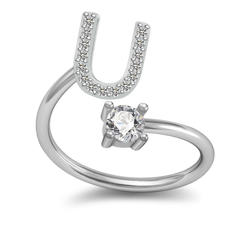 Personalized Initial Letter Ring with Pavé Stone Accent