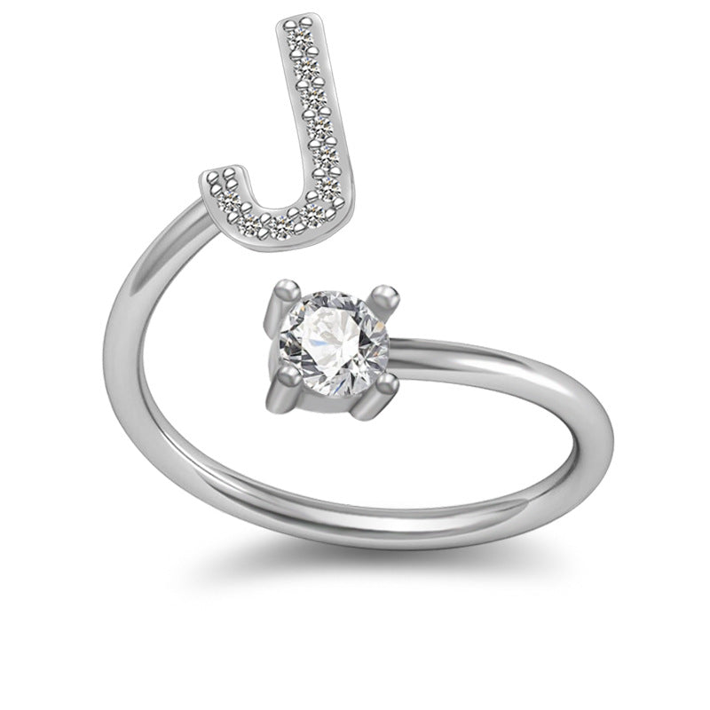 Personalized Initial Letter Ring with Pavé Stone Accent