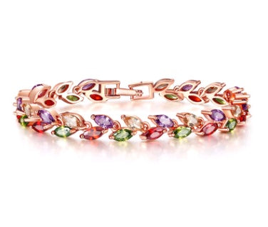 Leaf-Link Bracelet with Flowing Gem Detail
