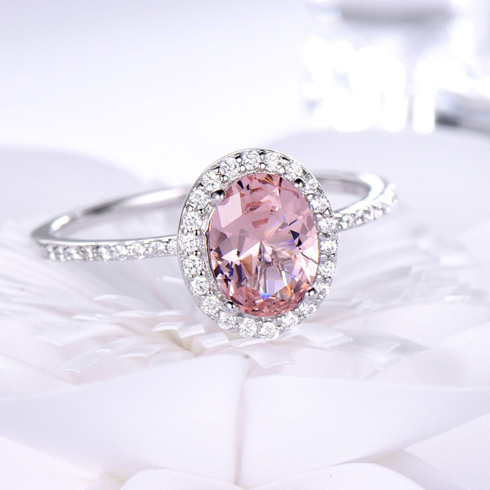 Halo Round-Cut Gemstone Ring with Pavé Band