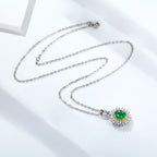 Natural Emerald Halo Pendant Necklace