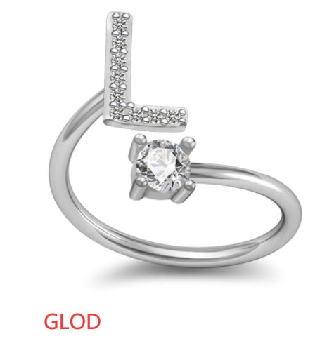 Personalized Initial Letter Ring with Pavé Stone Accent