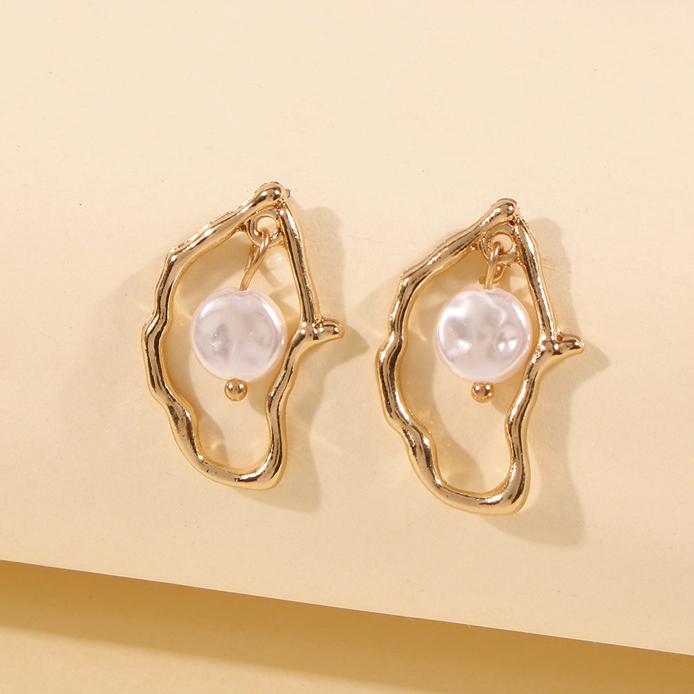 Organic Gold Irregular Pearl Statement Earrings