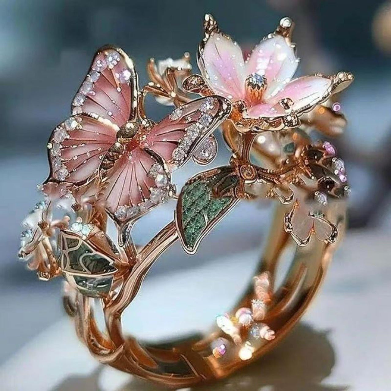 Krystal Crafts Butterfly Blossom Statement Ring