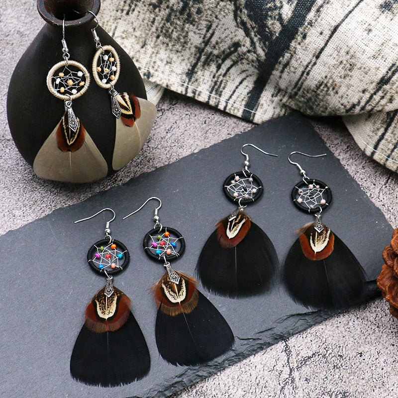 Boho Dreamcatcher Feather Earrings