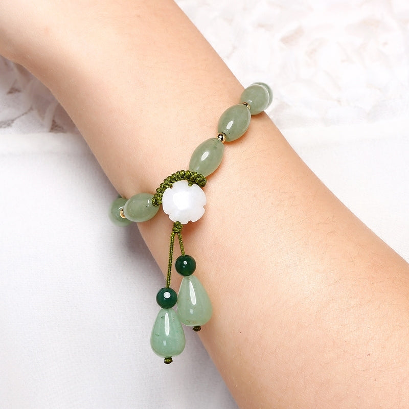 Natural Stone Bead Bracelet with Floral Charm and Drop Detail