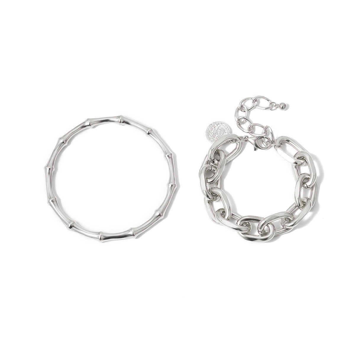 Two-Piece Bracelet Set with Organic Bangle and Chain Design
