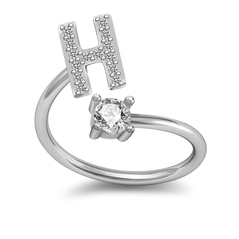 Personalized Initial Letter Ring with Pavé Stone Accent