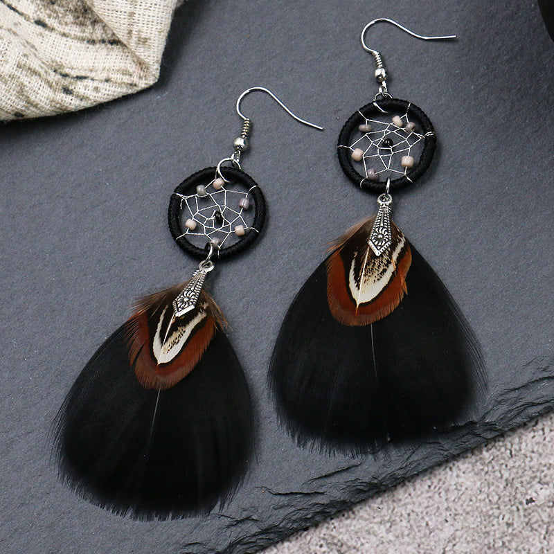 Boho Dreamcatcher Feather Earrings