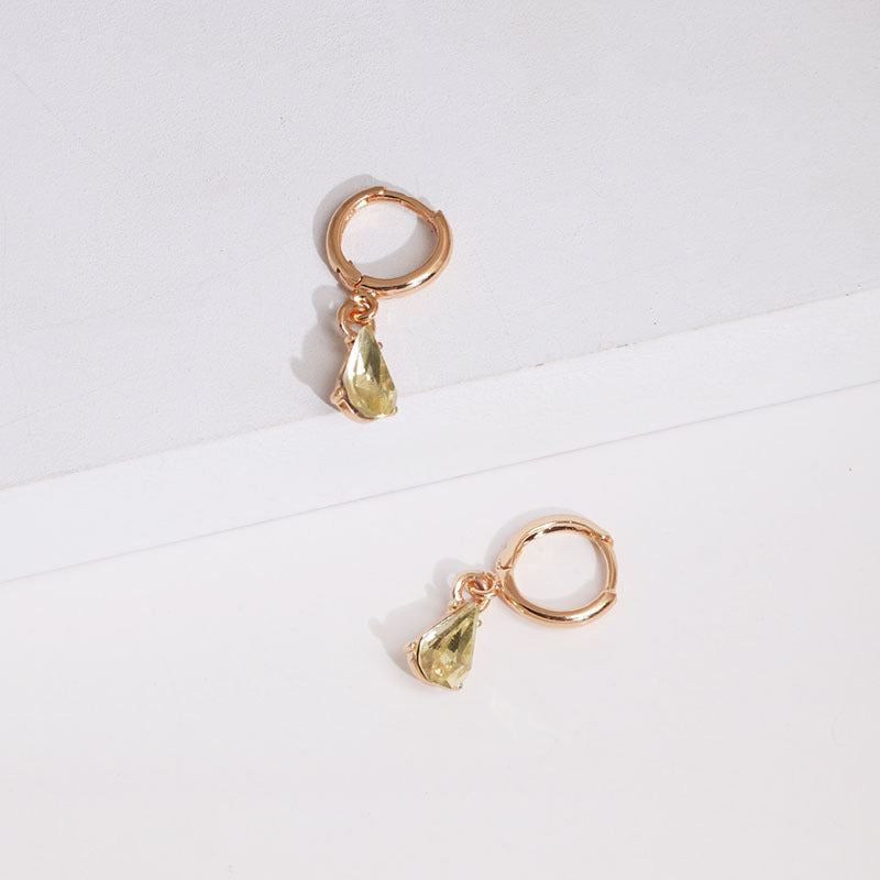 Dainty Hoop Earrings with Teardrop Crystal Charm