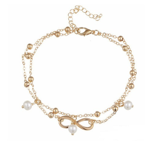 Elegant Double-Layer Infinity Pearl Anklet