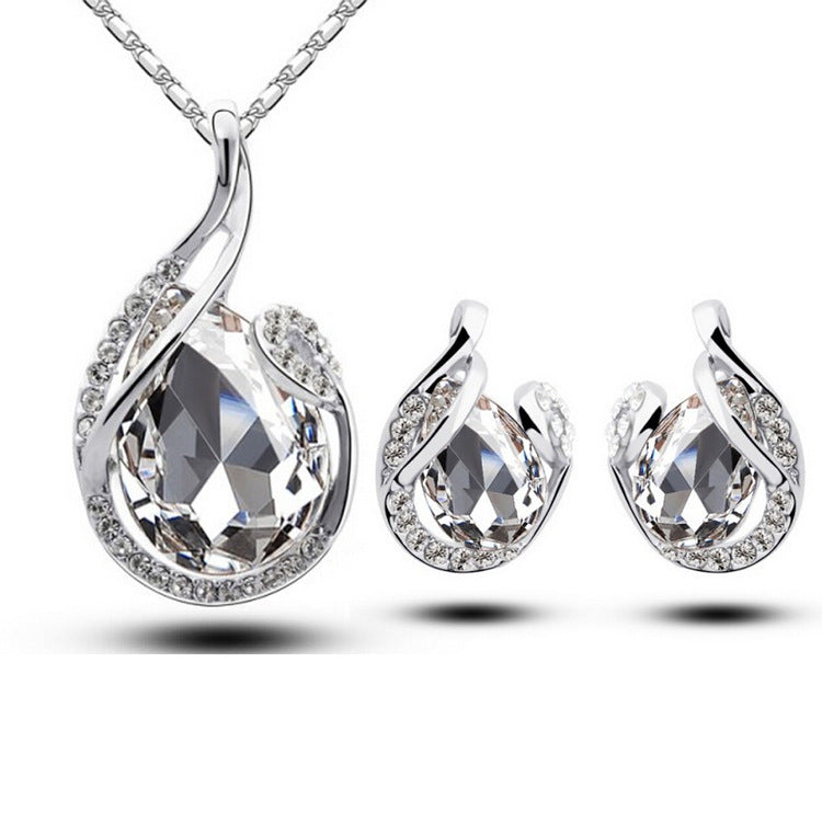 3-Piece Crystal Teardrop Necklace and Earrings Set