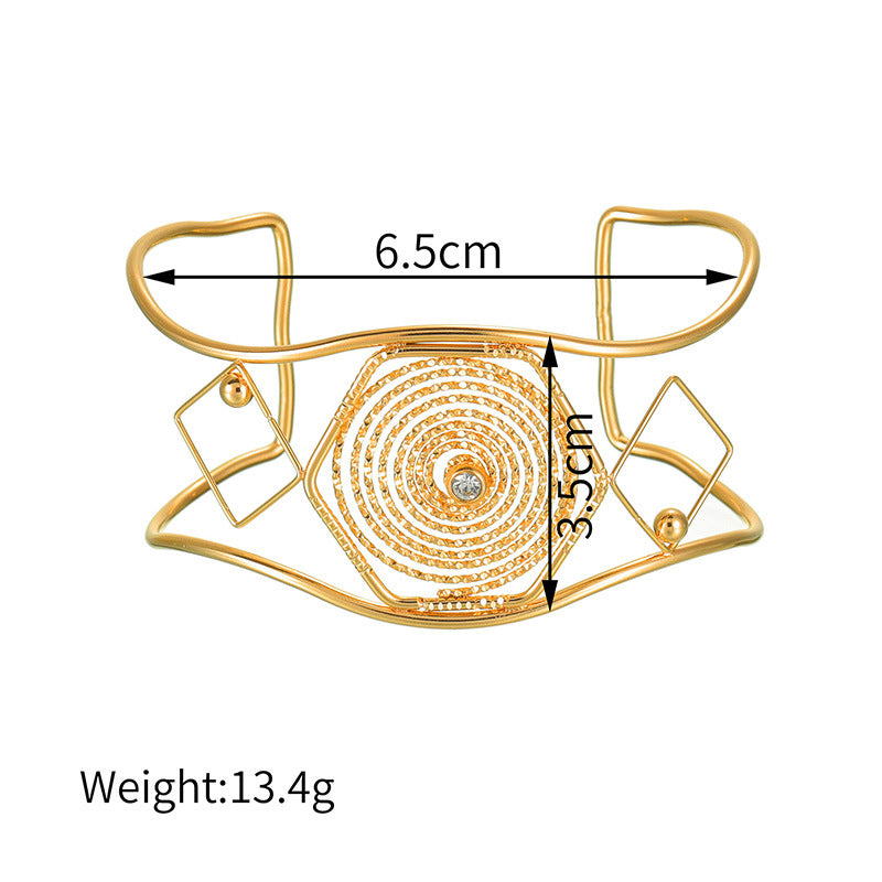 Geometric Open Cuff Bracelet with Intricate Center Detail