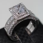 Princess Halo Bridal Ring Set with Pavé Band