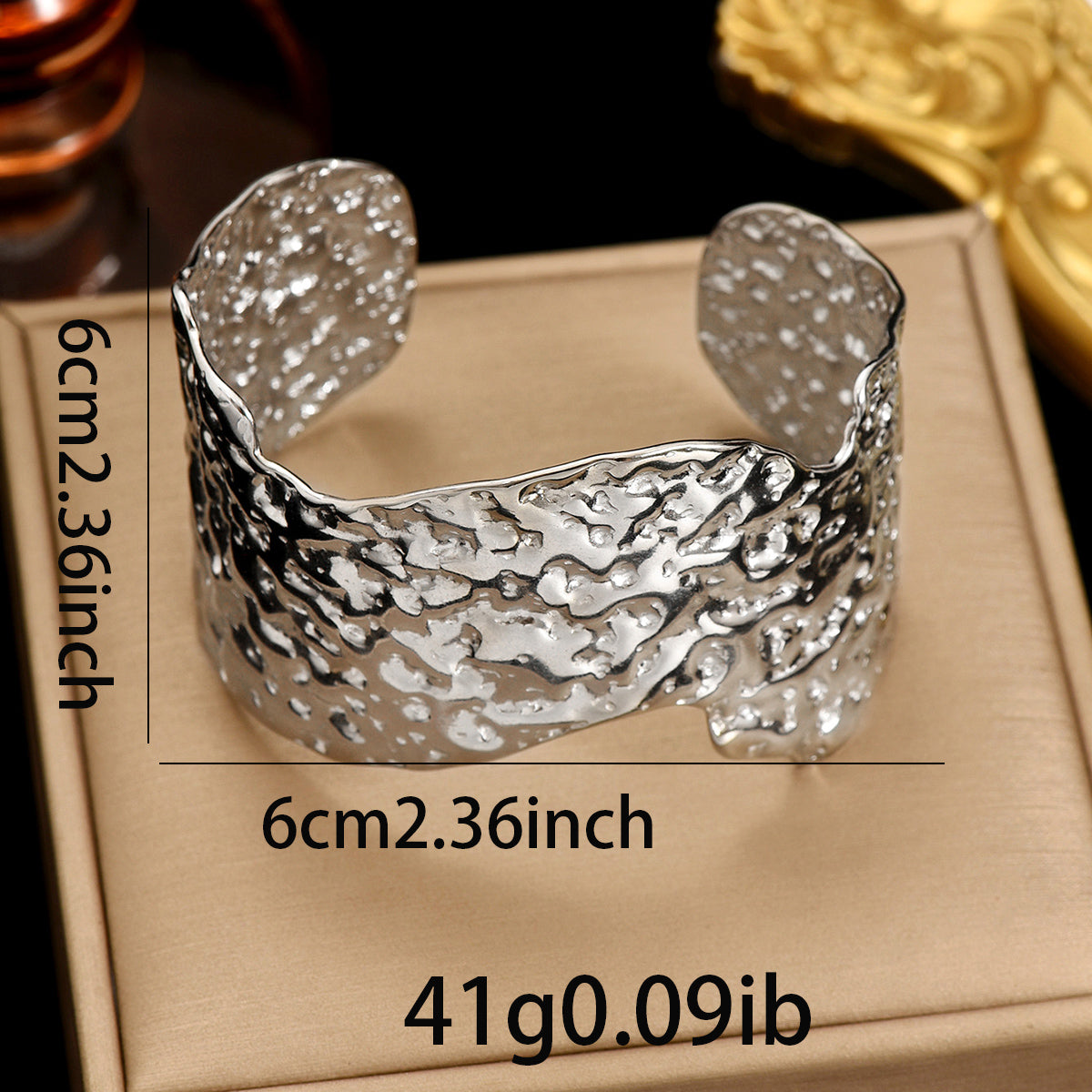 Sculptural Hammered Cuff Bracelet with Fluid Wave Design