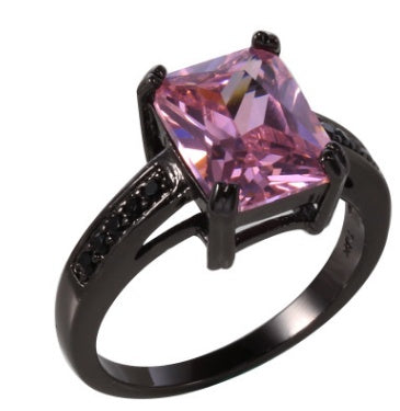 Emerald Cut Pink Crystal Ring – Pavé Accent Statement Band