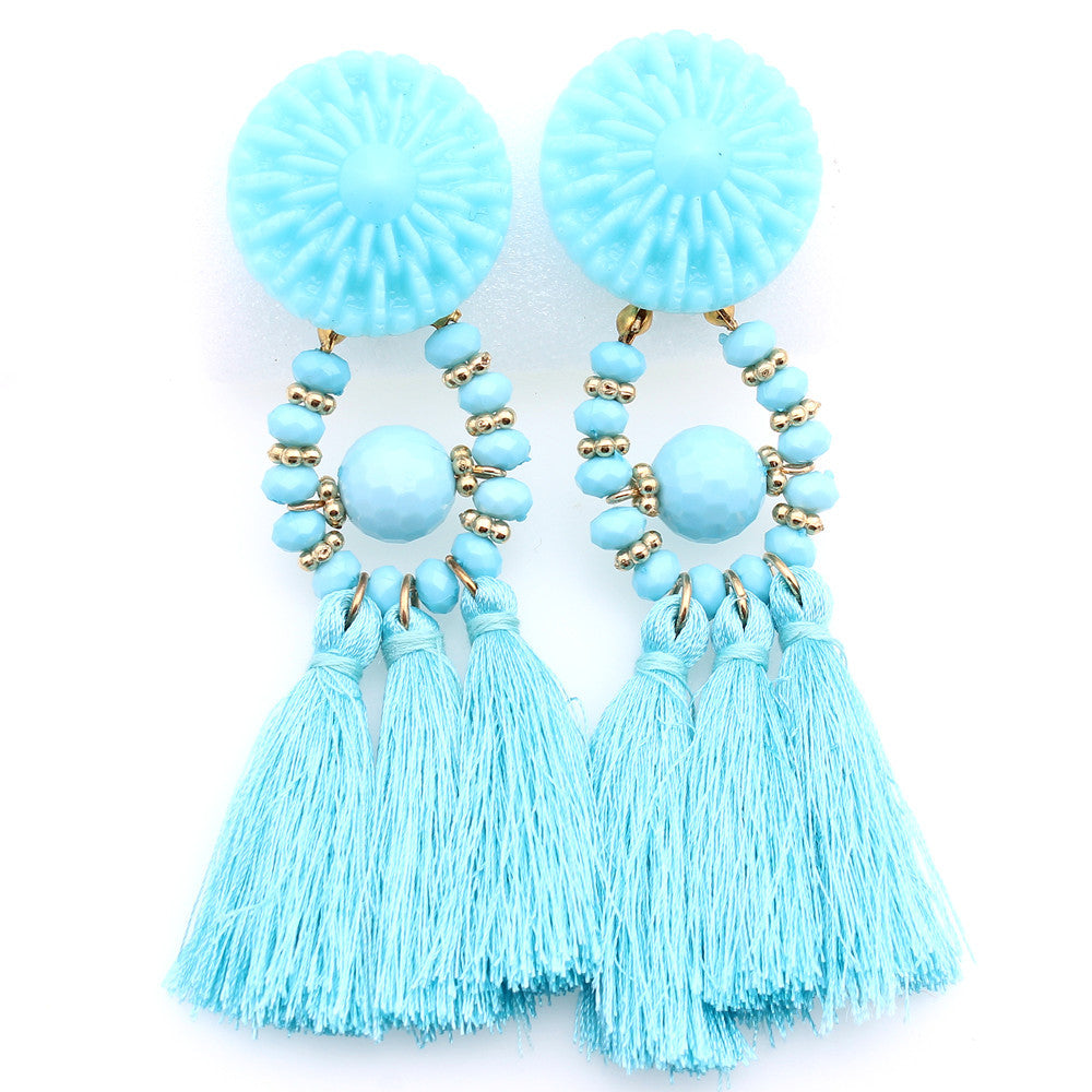 Bold Boho Tassel Earrings with Beaded Accents