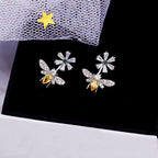 Sparkling Flower & Bee Crystal Earrings