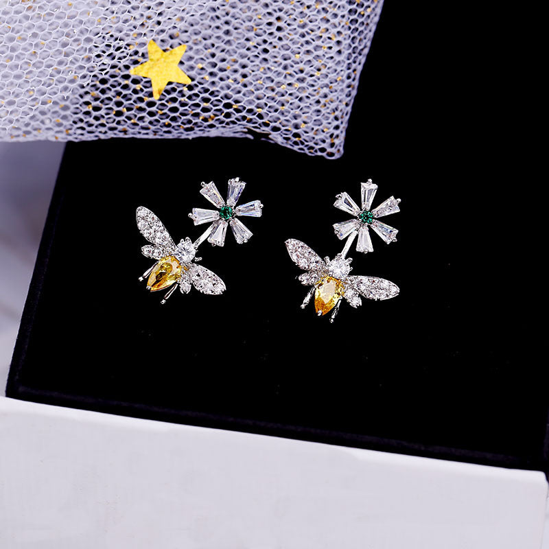 Sparkling Flower & Bee Crystal Earrings