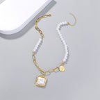 Gold Chain & Pearl Necklace with Square Pearl Pendant – Elegant Modern Statement Jewelry